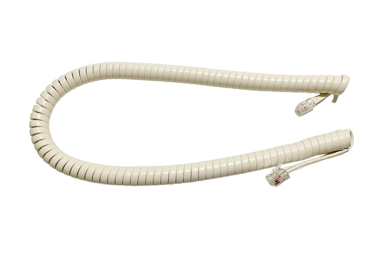 The VoIP Lounge 12 Foot Handset Receiver Curly Cord for Landline Phone Light Ivory Color