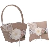 Zerodeko Juego de Cesta de Lino para Resistente y Amigable Color Café Almohada para Anillos para Boda Adecuado para en de Compromiso y Bodas