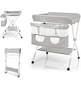Lilian&Gema Portable Baby Changing Table with Wheels, 3-Level Adjustable Heights Folding Diaper C...