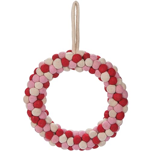 Valentine's Day Pom-Poms Wreath (14 inch in Diameter) Valentine Home Decor