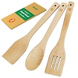 Riveira Maple Wooden Spoons for Cooking Set of 3 – Natural Maple Wooden Cooking Utensils, Wooden Spatula, Wooden Spoon - Premium Quality Utensil Set for Non-Toxic Cooking