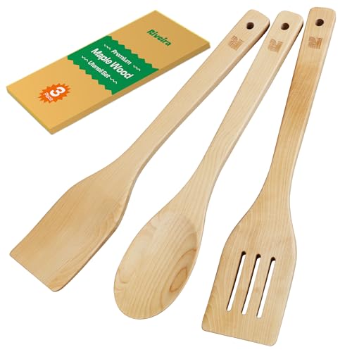 Riveira Maple Wooden Spoons for Cooking Set of 3 – Natural Maple Wooden...