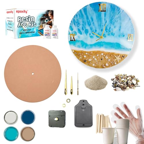 Image of Resin Art kit for Ocean Analog Wall Clock Making with12' MDF with 2:1 Raisin epoxy Resin and Hardener (1 Set), Clear