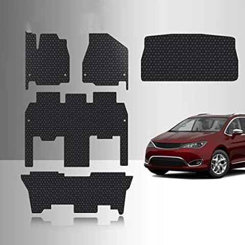 TOUGHPRO Floor Mats Accessories Set Floor Mats + 3rd Row + Cargo Compatible with Chrysler Pacifica Hybrid Touring Trim All Weather Heavy Duty Black Rubber 2021 2022 2023 Cover