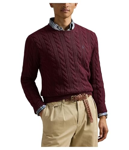 POLO RALPH LAUREN Mens Cable-Knit Cotton Sweater Mulberry Jam Heather Medium