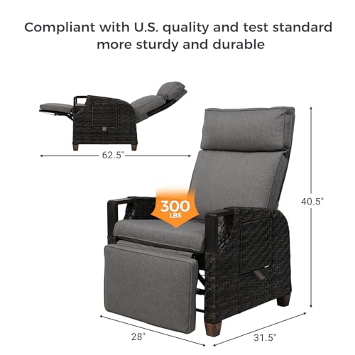 Grand Patio 725.2410.000.001 Outdoor Recliner With Independent Adjustable Back And Footrest, Air Pump 150° Lay Flat Reclining Chair Removable Olefin Cushion Flip-Up Table Wicker Grey 1Pc thumb #1