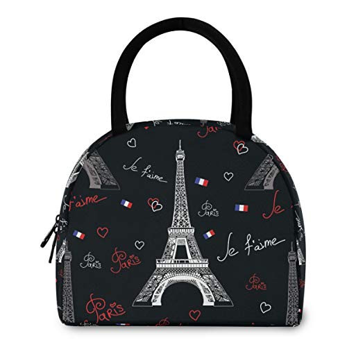 ZzWwR Paris Eiffel Towers - Bolsa de almuerzo reutilizable con bolsillo frontal con cierre de cremallera aislante térmica para el trabajo escolar, picnic, viajes, playa, pesca