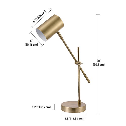 Globe Electric 52098 Pratt 20" Desk/Table Lamp, Matte Brass Finish, Adjustable Height, Balance Arm, In-Line Rocker On/Off Switch #TOP3