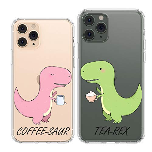 Vonna Matching Couple Cases Replacement For Iphone 14 13 Pro Max 12 Mini 11 Pro Xs 6S 8 Plus 7 Xr X Se Clear Coffee-Saur Hilarious Dinosaur Pair Silicone Soft Friends Tea-Rex Trex Design Print P0156 #TOP17
