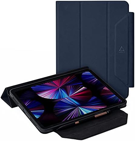 Adonit Trifold Case Compatible with iPad Pro 11 Inch 2021 (5th Generation), Magnetic Stand Case with Clasp, Auto Sleep and Wake, Pencil 2 Wireless Charging, Stylus Pens Holder, Blue