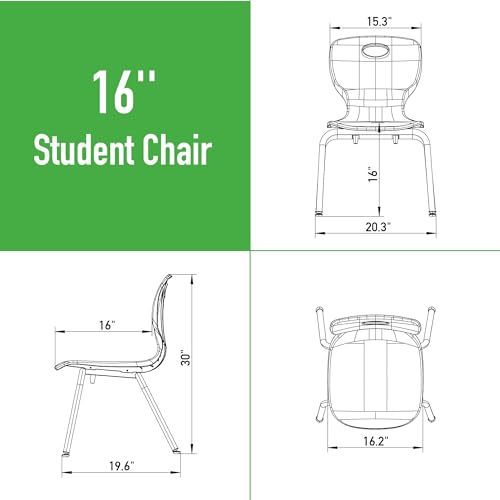 Correll 16" School Stack Chairs, Pack of 4, 2nd – 4th Grade Classrooms, Blue Contoured Seat, Heavy Duty Silver Legs with Glides, Easy to Clean, Stacks for Storage, No Exposed Hardware by CORRELL, INC. - Image 2
