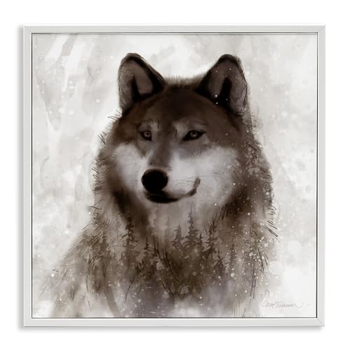 'Woodland Wild Wolf Portrait Abstract Fir Tree'| Framed Giclee Art