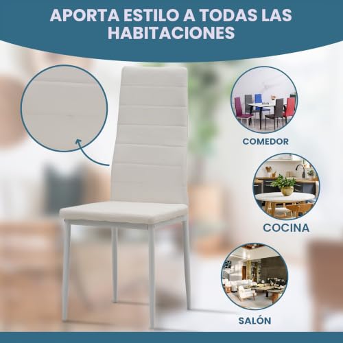 Miniatura 6 de Albatros 2552 Milano Set De 4 Sillas De Comedor, Blanco