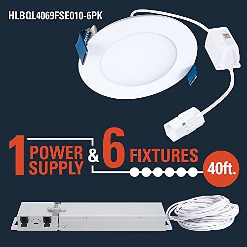 Halo Hlbql4069Fse010-6Pk Led Canless Downlights, Remote Power Supply-6 Pack, Selectable 2700K, 3000K, 3500K, 4000K, 5000K Cct Hlb Quicklink Low Voltage 0-10V 4 Inch White #TOP1