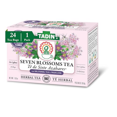 Tadin Seven Blossoms Tea, Herbal Tea, Caffeine Free, 24 Tea Bags Per Box, Pack of 1