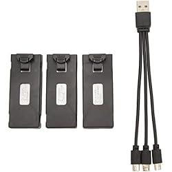 Cryfokt Batería de Litio de 3 Piezas 3.7V RC Drone, RC Aircraft RC Drone Batería con Cable de Carga 3 en 1 para E88 E88Pro LS E525 E525Pro, Protección contra Sobrecarga y Cortocircuitos (2600mah)