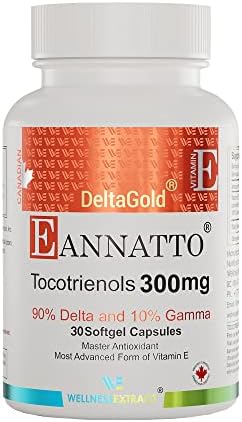 WELLNESS EXTRACT E Annatto Tocotrienols Deltagold 300mg, Vitamin E Supplements 30 Softgel Capsules, Tocopherol Free, Supports Immune Health & Antioxidant Health (90% Delta & 10% Gamma).