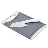 Home Basics Cutting Board with Knife, 6" x 9" | Deep Juice Groove | Thick Edges | Handle for Easy Wa