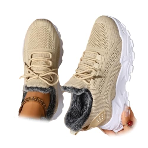 Zapatillas ortopédicas para mujer con forro de vellón para el invierno, ligeras con cordones, entrenadores ortopédicos de cuña ancha con soporte de arco, zapatillas atléticas, Khaki, 44 EU