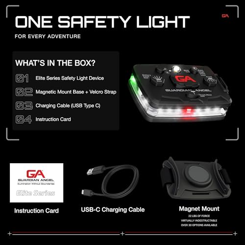 Image of Guardian Angel Elite Series Safety Light - (White Front & Green Rear) - Rechargeable, Magnetic, Hands-Free, Wearable & Mountable LED Flashlight for Construction, Roadside, Towing & Industrial PPE