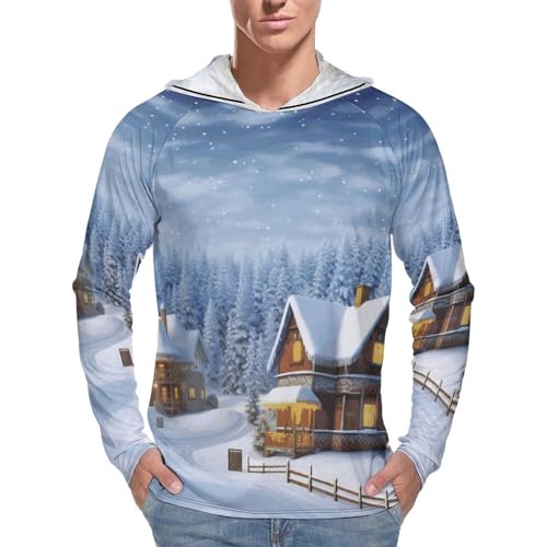 Men's Sun Shirts UPF 50+ Rash Guard Long Sleeve Sun Protection Hoodie Christmas Winter Happy Scene Lightweight Shirt M White