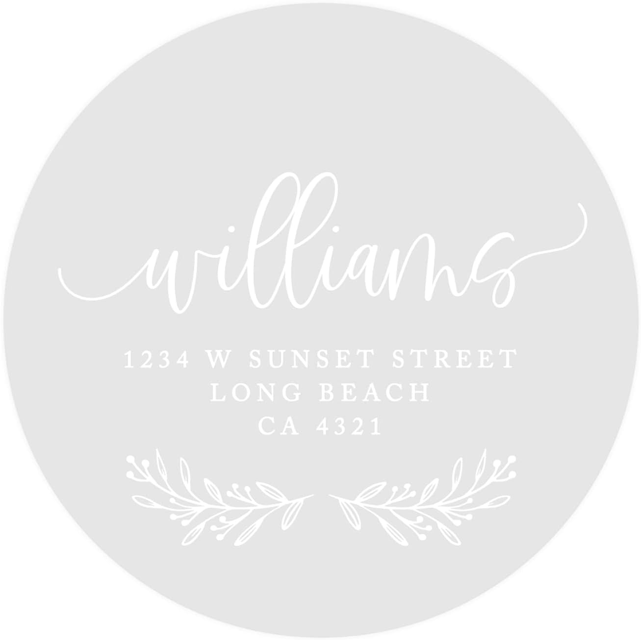 Andaz Press 2" Round Clear Personalized Wedding Return Address Labels with White Ink, Foliage Custom Transparent Envelope Sealer Self-Adhesive Mailing Sticker Labels for Wedding Invitations, 40-Pack