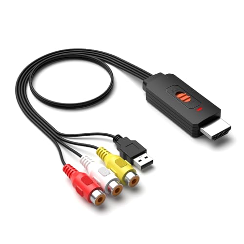 RuiPuo RCA to HDMI Converter Adapter, AV to HDMI Composite CVBS Video Audio Cabler Supports with Aspect Ratio Switch (4:3/16:9), 1080P/720P, PAL/NTSC for Wii/N64/PS2/DVD