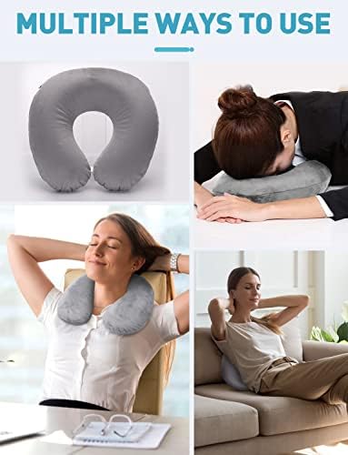 Pitasha Inflatable Travel Pillow Neck Pillow Soft Velvet Washable Pillowcase U Shaped Napping Pillow, Compact Portable Head and Neck Support Pillows for Relax on Office, Airplane, Car, Train
