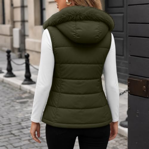 Puffer Vest Women Sleeveless Hooded Faux Fur Trim Quilted Zip Fall Winter - image 3