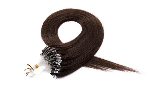 Benehair Micro Loop Ring Human Hair Extensions 100 Strands 50G Hairpiece Remy Stick Hair For Women Highlighted Medium Brown 18Inch #4 #TOP4