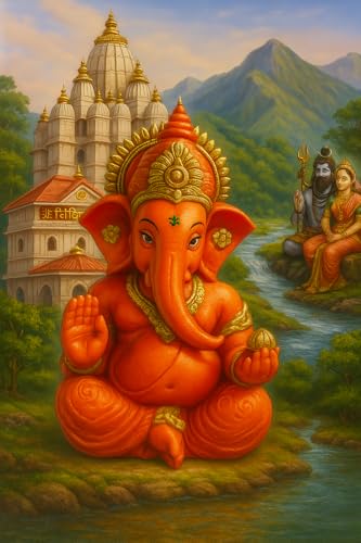 Image of ZYROO Ganesh Murti with Laxmi Charan Paduka & Crystal Lotus | Ganpati Idol for Pooja Mandir | Decorative Hindu God Statue for Home Temple & Gift Purpose