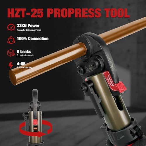 MINI Press Tool for Copper Pipe, Pro Lightweight Crimping Tool Battery Powered Crimper 32KN for US Standard 1/2", 3/4", 1" Copper Tube and Stainless Steel Tube(HZT-25M) by HHEWLEE - Image 3