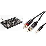 Hercules DJControl Inpulse 200 USB Ideal para Aprender a Mixer 2 Pistas con 8 Pads/Tarjeta de Sonido para PC/Mac + AmazonBasicsCable adaptador (3,5 mm a 2 machos RCA, 2,44 m)