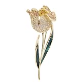SLAHA Broches Beautiful Tulip Pins Brooch Flower Holiday Present for Women Drop Shipping with Box Brooch (Gem Color: Red) ()