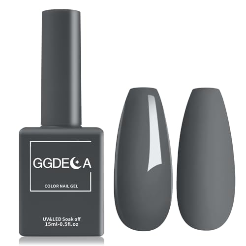 GGDECA 15ml Grey Gel Nail Polish, Dark Grey Gel Polish, Same Color Same Bottle, High Gloss U V Soak Off Nail, DIY Sparkle Manicure Salon