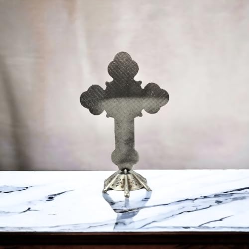 Cruz Crucifixo De Mesa E Parede Em Metal Moderno 20cm Prata