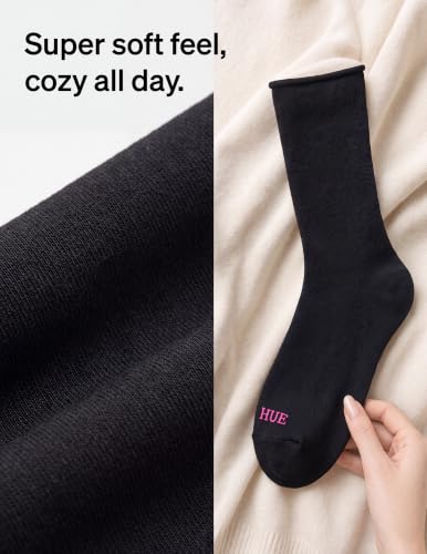 Image of HUE Women's Jeans Roll Cuff Crew Sock, Crew Socks for Women