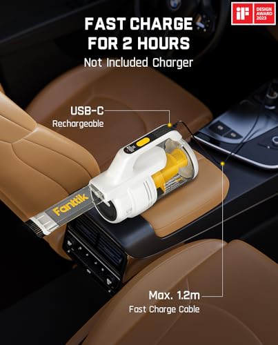 Fanttik V9 Mate Cordless Car Vacuum, 13000Pa Suction Power, 2-Hour Fast Charge, LED Display&LED Light, Portable Hand Vacuum for Car, Office Desk, Keyboards (White)