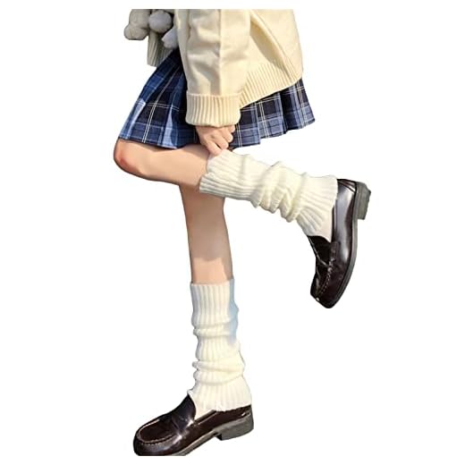 Fernvia Womens Lolita Knit Long Socks Leg Warmers Harajuku Japanese Kawaii Boot Socks Winter Ankle Heap Sock (B-White, One Size)