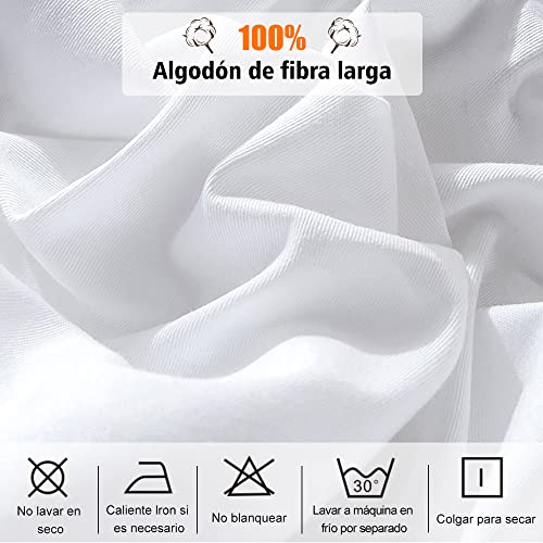 Miniatura 3 de Lirex Sábana Bajera, 180 X 200 Cm 100 Algodón 300 Hilos Sábana Bajera Suave Transpirable, Blanco
