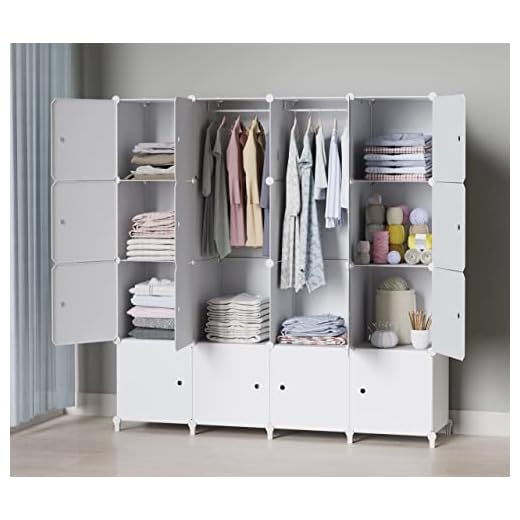 HOMIDEC Portable Wardrobe Foldable Closet with 16 Compartments, Combination Armoire Modular Cabinet Clothes Storage Organizer Shelf with Clothes Hanging Rails for Bedroom