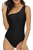 Halcurt One Shoulder Swimsuits for Women Slimming Bathing Suit Black Push Up Swimwear S