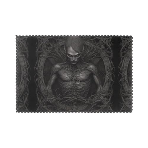 JKDGOJ Manteles individuales con imagen de hombre de vid oscura para mesa de comedor, juego de 6 piezas de 12 x 18 pulgadas, para decoración de cocina, comedor, lavable, fácil de limpiar