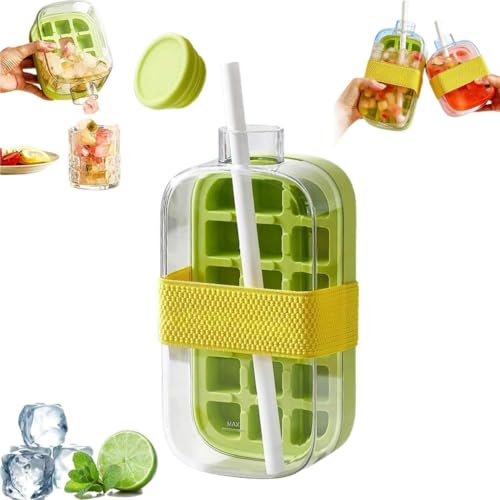 Máquina para hacer cubitos de hielo y jarra de bebidas, botella de silicona portátil con popote para el hogar, la oficina y uso al aire libre, capacidad de 800 ml