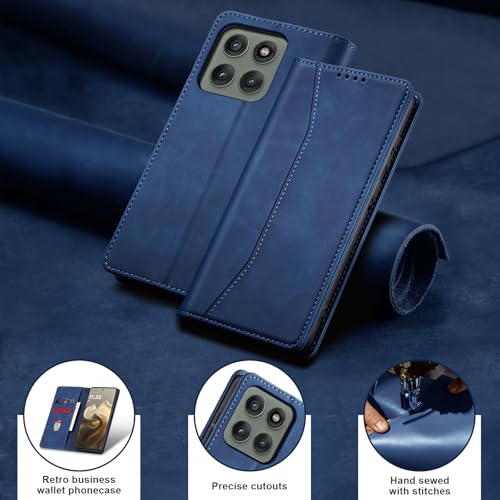Image of Jasonyu Case for Motorola Edge 60 Pro Leather Wallet Flip Cover with Card Holder,Kickstand, Magnetic Closure,TPU Shockproof Phone Case,Blue