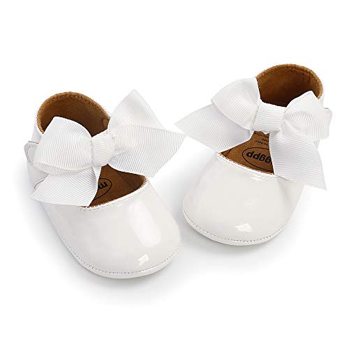 Baby Girls Mary Jane Flats Bowknot Anti-Slip Rubber Sole Toddler First Walkers Princess Dress Shoes, White 3-6 Months #TOP3