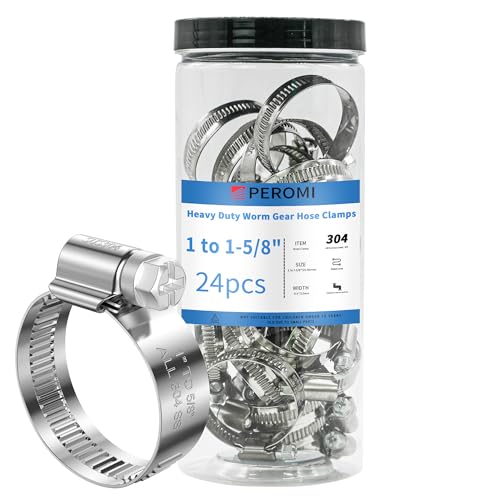 24PCS Adjustable Hose Clamps, 304 Stainless Steel Worm Gear, 1" to 1-5/8"(25-40mm), Rolled Edge No Perforations, Heavy Duty Reusable Pipe Clamp for Home, Auto, Piping, Marine, Industrial by PEROMI - Used condition - US$17.57