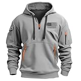 FOCLMP Gray Hoodies for Men Quarter Zip Fleece Lined Work Tactical Cargo Sweatshirts Jacket Loose Fit Workout Pullover Hoodie Workout Hoodie 2XL