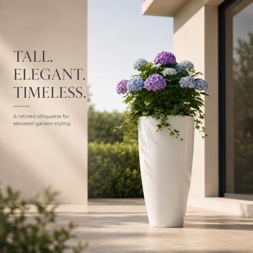 Image of Ocean Mart Plastic Tower Pot Plant 14 Inch | Large Flower Pot for Indoor & Outdoor Plants | Decorative Garden Planter | Lightweight & Durable | Pack of 1
