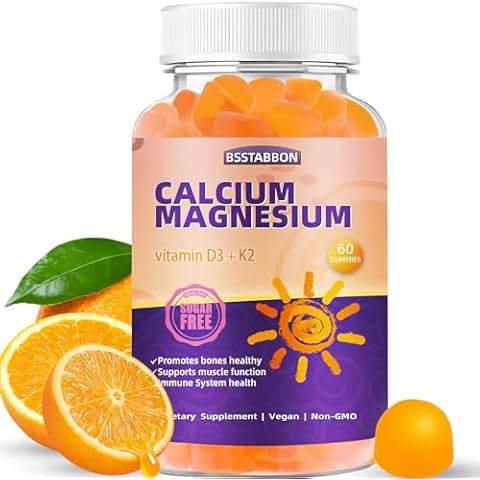 BSSTABBON Calcium Magnesium Gummies for Adult: with Zinc Vitamin D3 K2 for Women Men Organic Sugar Free Vegan Chewable Gummy - High Absorption for Immune Strength（60count Cover